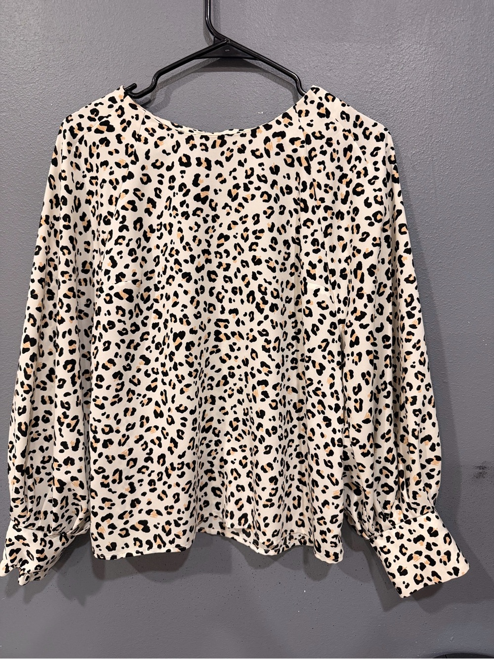 Nine West Cream Leopard-Print Long Sleeve Blouse